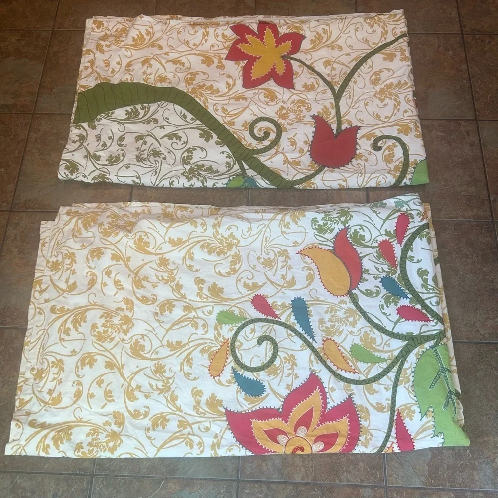 PIER 1 IMPORTS Boho Curtain Panels Set of 2 Light Filtering Floral Embroidered - Picture 8 of 10